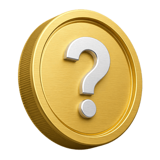 Dekorative 3D-Münze in Gold mit Fragezeichen-Symbol auf der FAQ-Seite